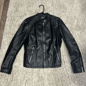 Vegan Leather jacket with silver metal details